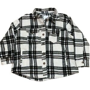 Avec‎ Les Filles Women's 3X Plaid Shacket Shirt Jacket Button Front Cream Black